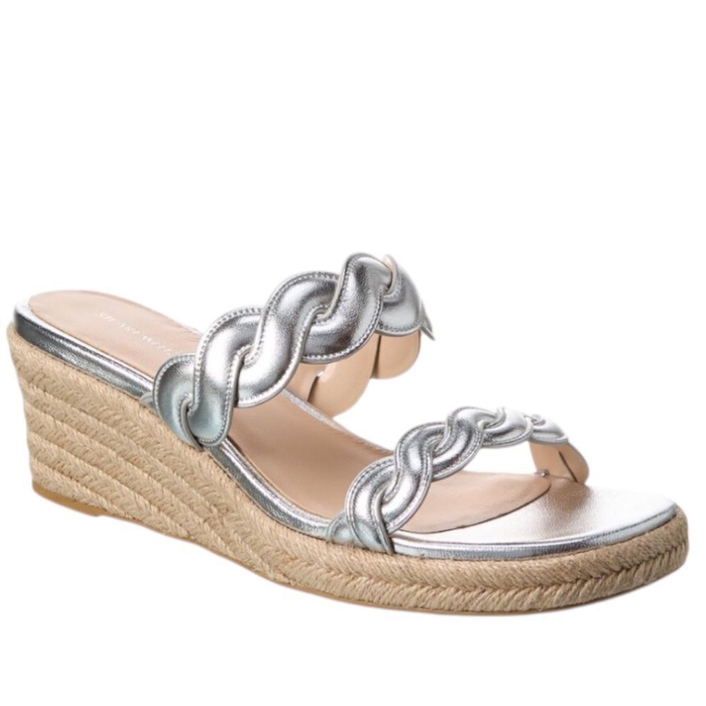 STUART WEITZMAN Twisted Espadrille Slide Sandal Platino Metallic Size 7 NEW